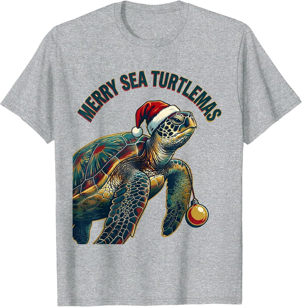 Men's Merry Sea Turtlemas Whimsical Sea Turtle Lover Christmas T-Shirt - Heather Grey