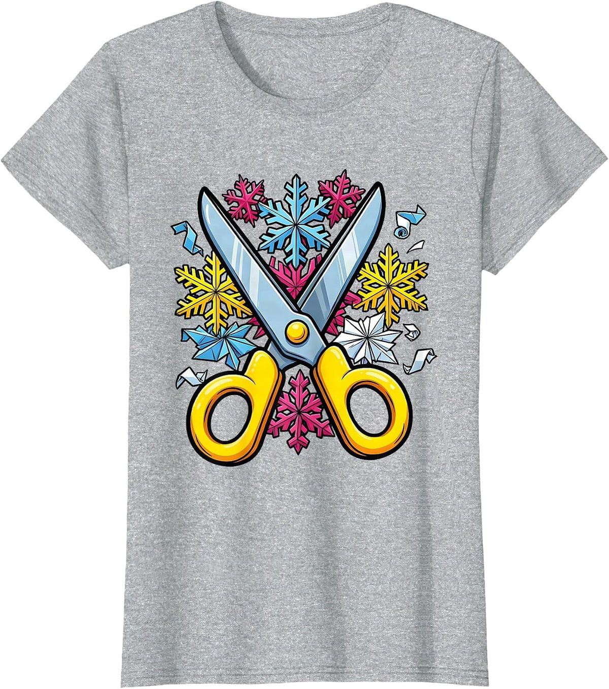 Women's Preschool Teacher Scissors and Snowflakes Design T-Shirt - Heather Grey