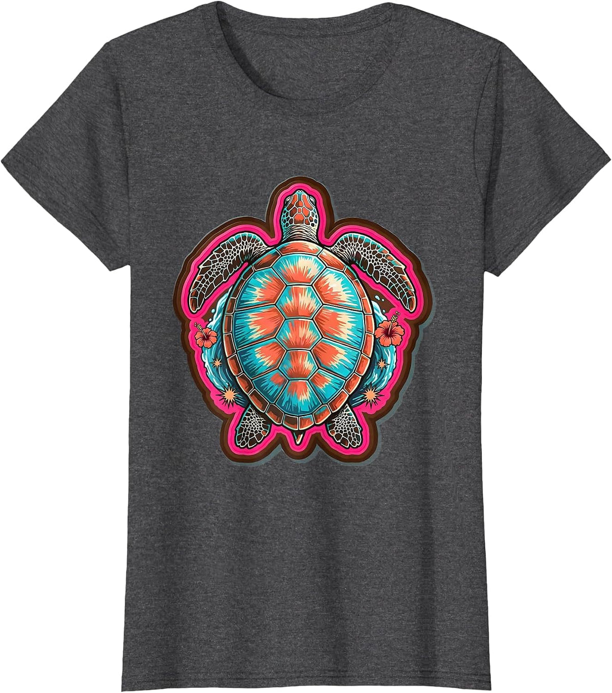 Women's Sea Turtle Sunlit Ocean Surface Surf Design T-Shirt - Dark Heather Grey