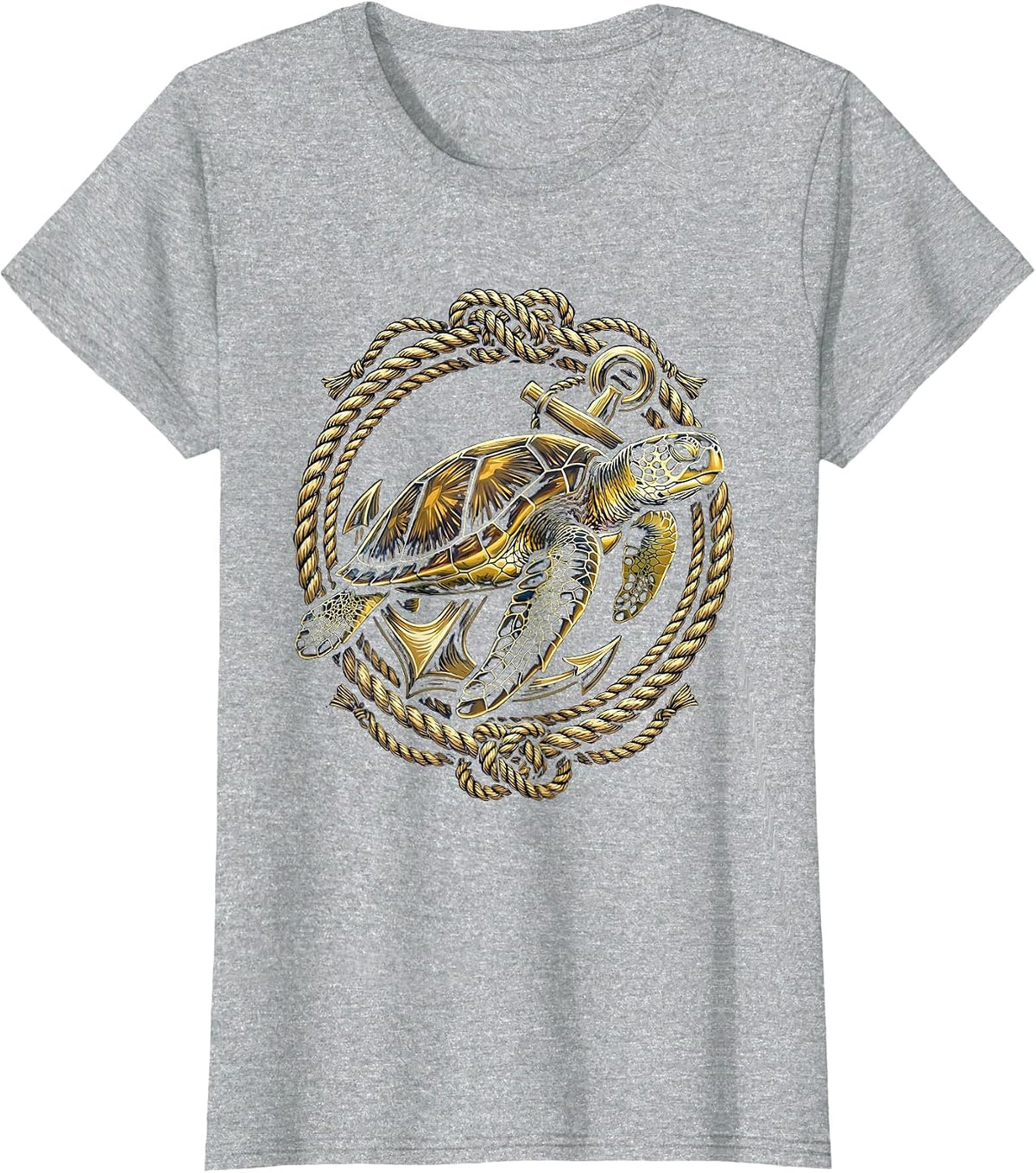 Sea Turtle and Drifting Anchor Ocean Art T-Shirt - Heather Grey