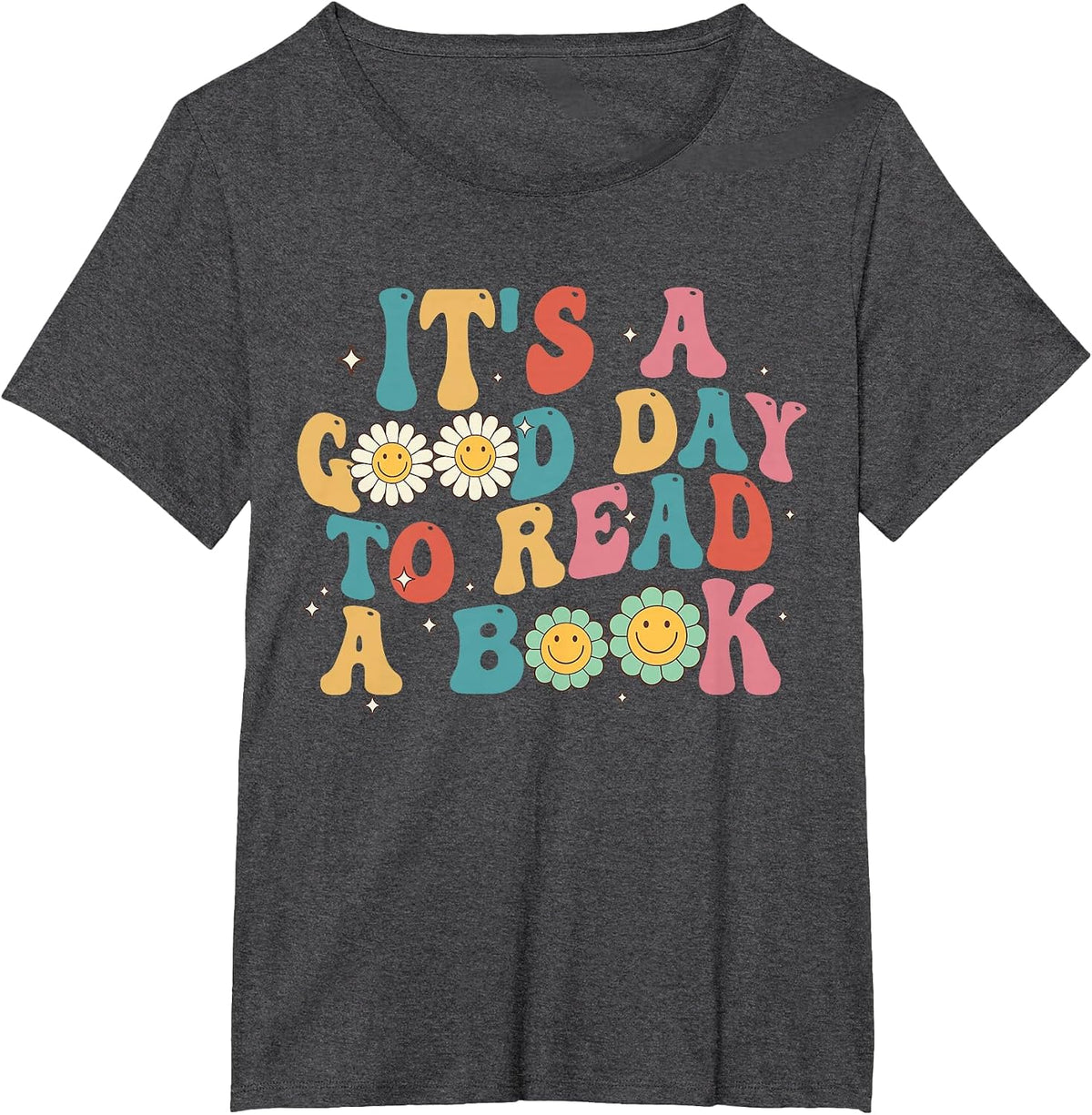 It's A Good Day to Read A Book Lovers Groovy Retro T-Shirt - Dark Heather Grey