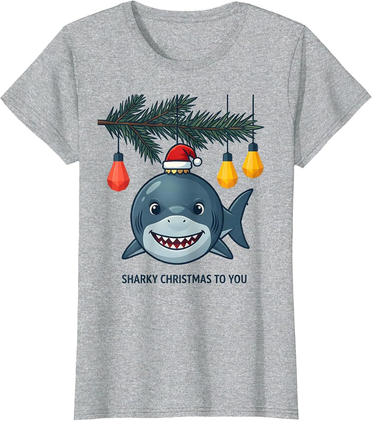 Sharky Christmas To You Funny Shark Santa Hat Christmas T-Shirt - Heather Grey