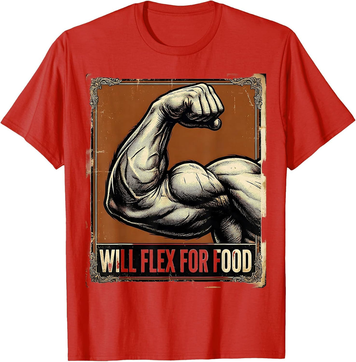 Men's Will Flex for Food Funny Gym Workout Design T-Shirt - Red