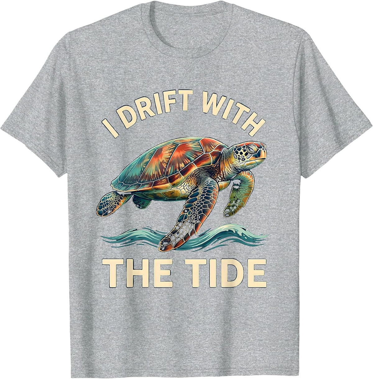 Men's I Drift With The Tide Decorative Sea Turtle Souvenir Beach T-Shirt - Heather Grey