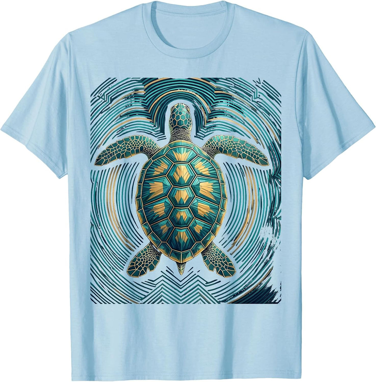 Men's Turtle Floating on Calm Ocean Surface T-Shirt - Baby Blue