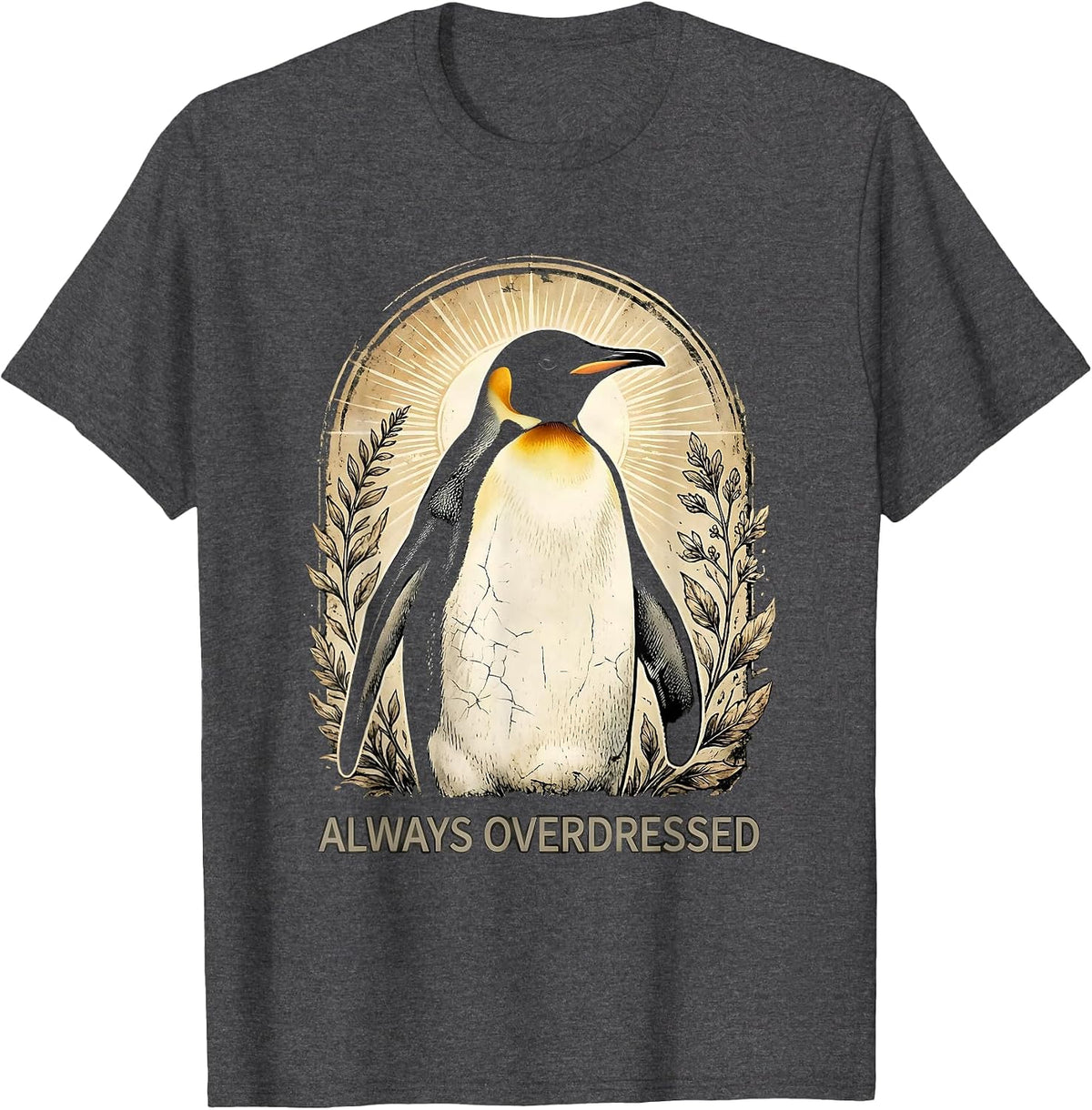 Men's Always Overdressed Penguin Graphic Design T-Shirt - Dark Heather Grey