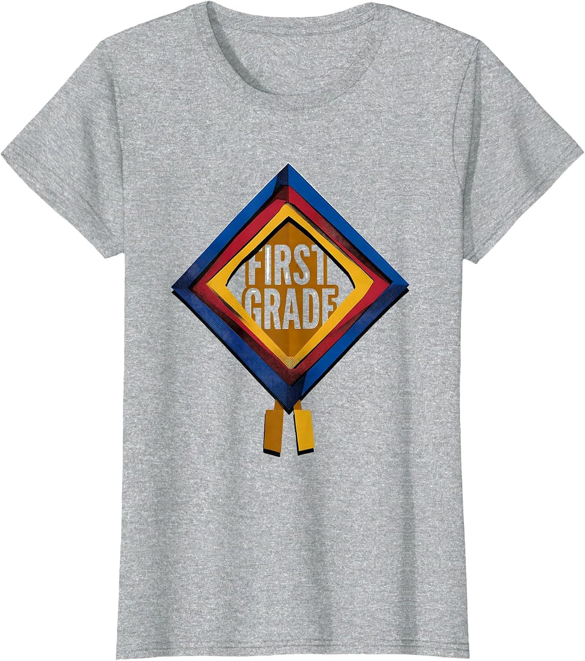 First Grade Geometric Pennant Back To School Girl T-Shirt - Heather Grey