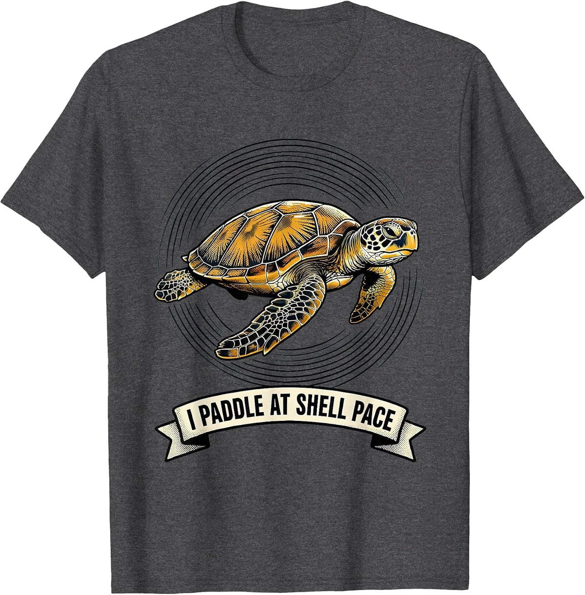 I Paddle At Shell Pace Retro Cartoon Sea Turtle Ocean Animal T-Shirt - Dark Heather Grey