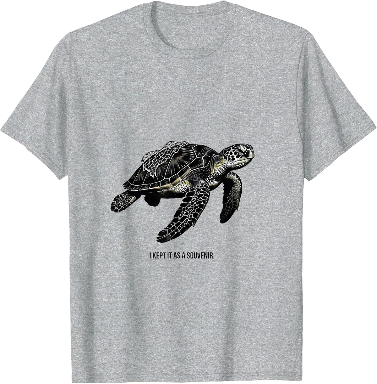 Men's I Kept It As A Souvenir Minimalist Sea Turtle Ocean Lover T-Shirt - Heather Grey