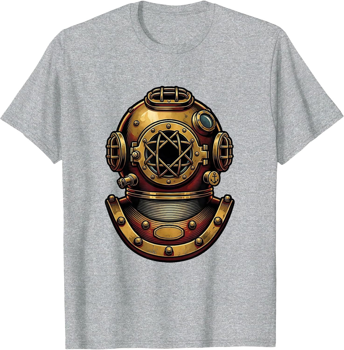 Men's Vintage Diving Helmet Porthole Illustration T-Shirt - Heather Grey