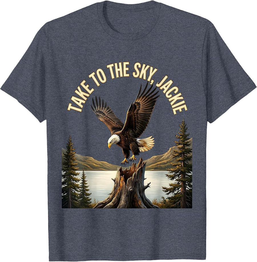 Take To The Sky Jackie Vintage Bald Eagle Memorial Tribute T-Shirt - Heather Blue