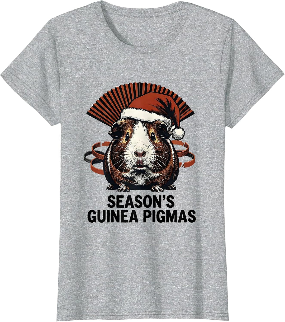 Women's Season's Guinea Pigmas Funny Santa Hat Pet Lover Christmas T-Shirt - Heather Grey