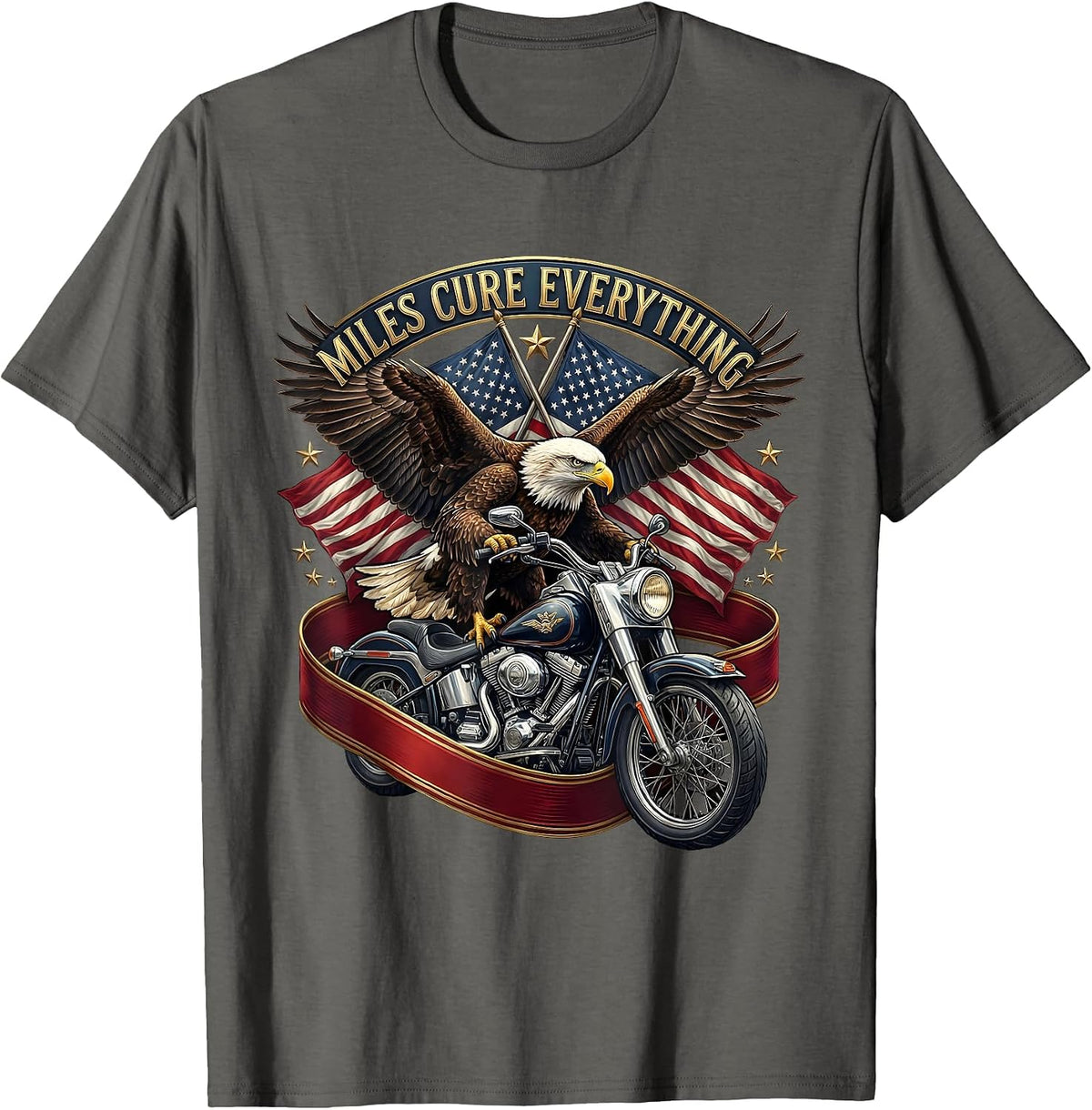 Miles Cure Everything Motorcycle Rider Design T-Shirt - Asphalt Grey
