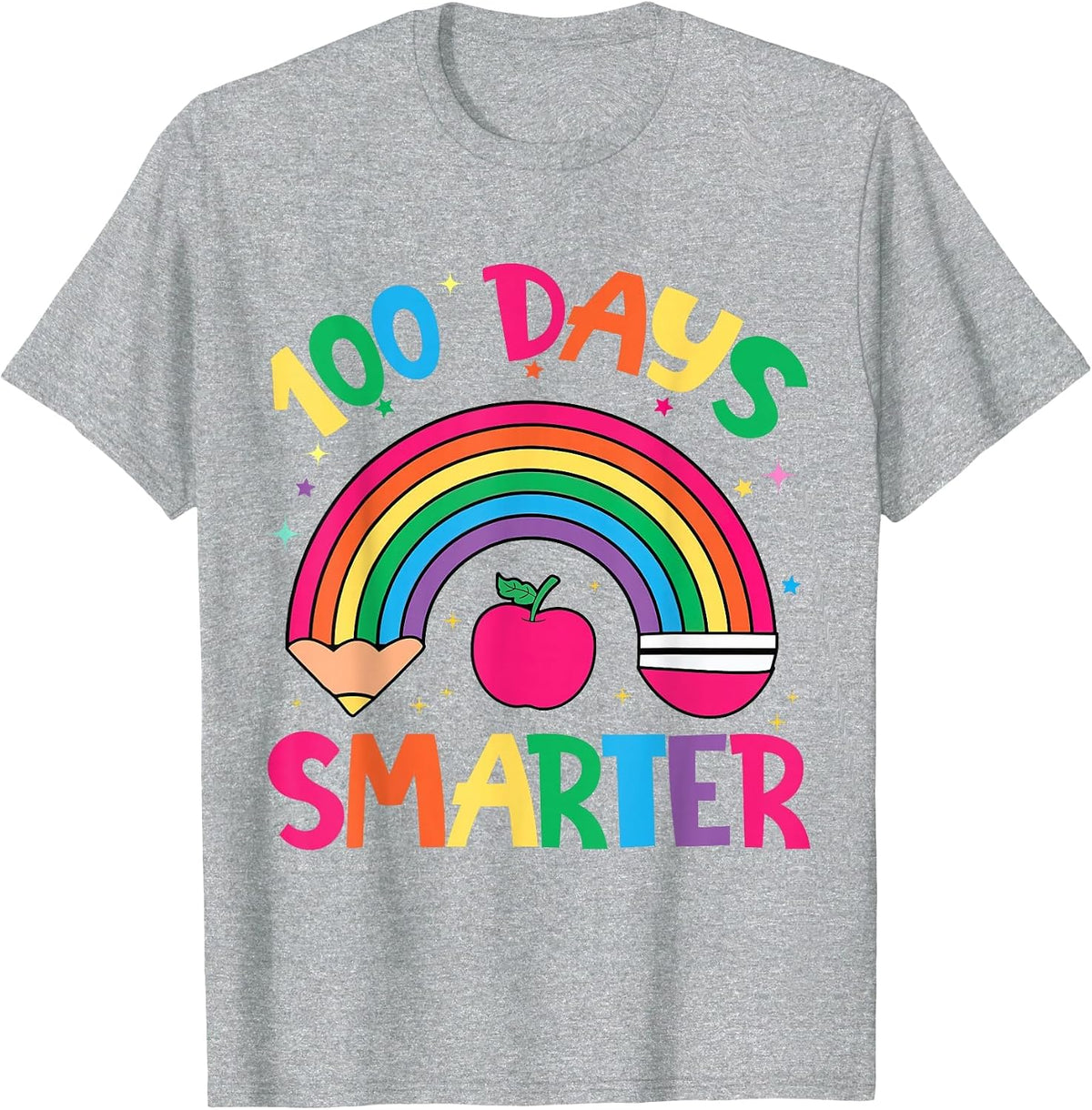 100 Days of School Rainbow 100 Days Smarter Teacher Kid Girl T-Shirt - Heather Grey