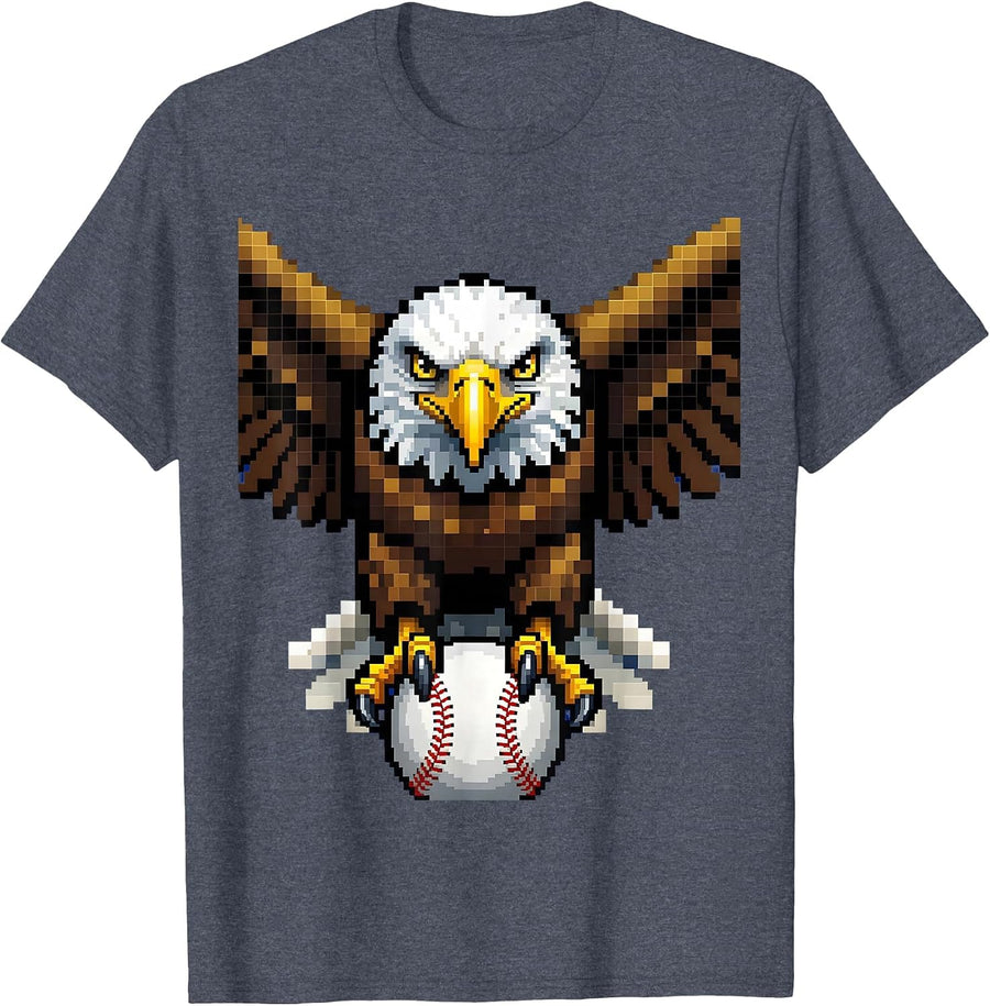 Eagle Clutching Baseball Graphic Tee for Boys T-Shirt - Heather Blue