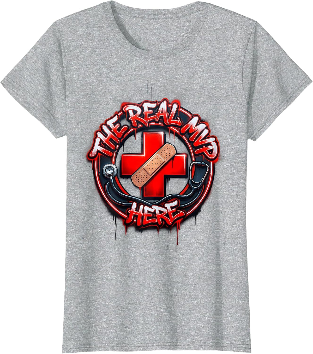 School Nurse The Real MVP Here Design T-Shirt - Heather Grey