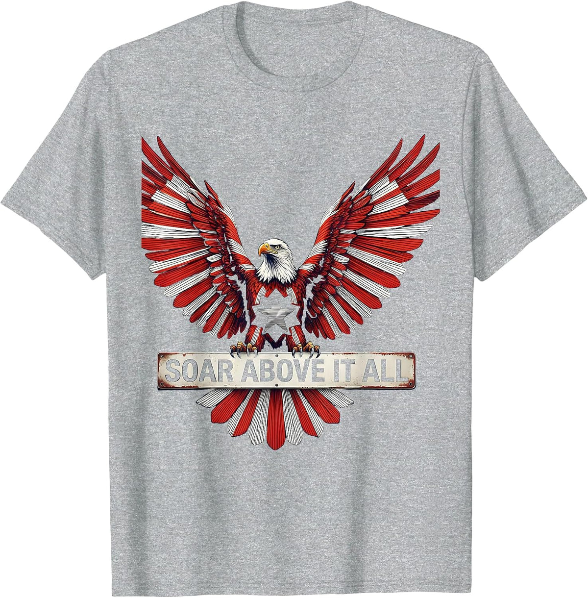 Men's American Flag Eagle Soar Above It All Design T-Shirt - Heather Grey