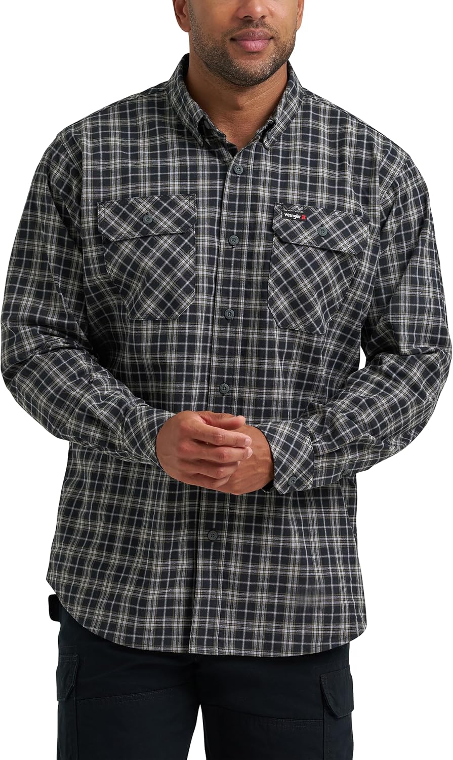 Wrangler Men's Long Sleeve Foreman Work Shirt - Black Plaid