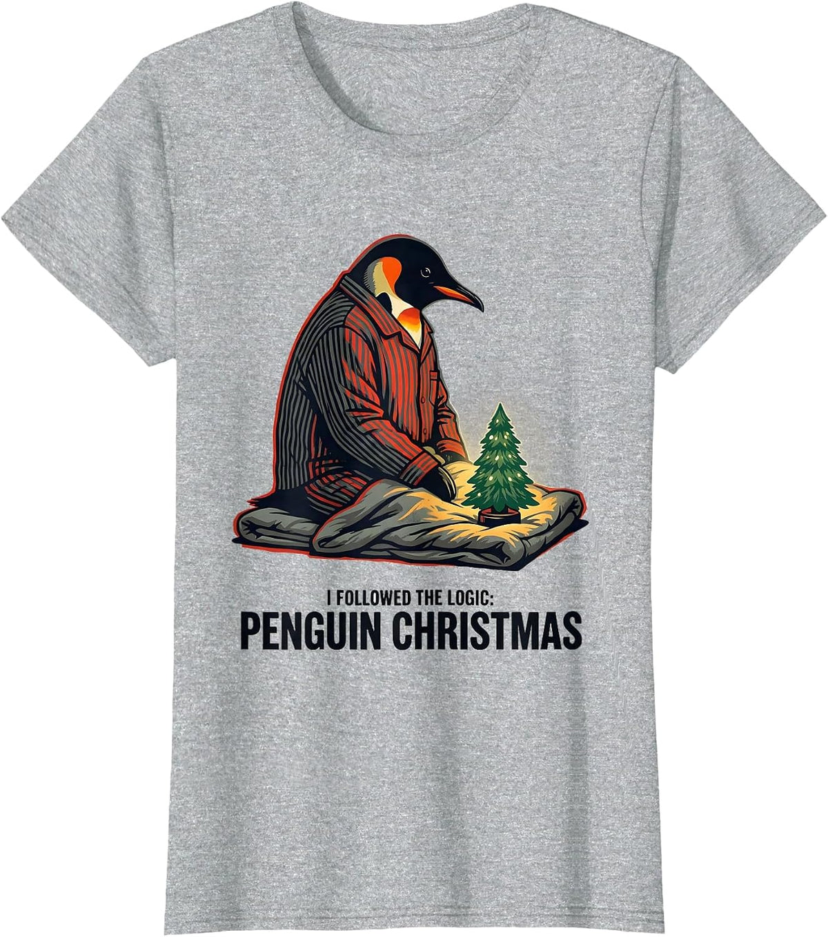 I Followed The Logic: Penguin Christmas Funny Penguin Lover T-Shirt - Heather Grey