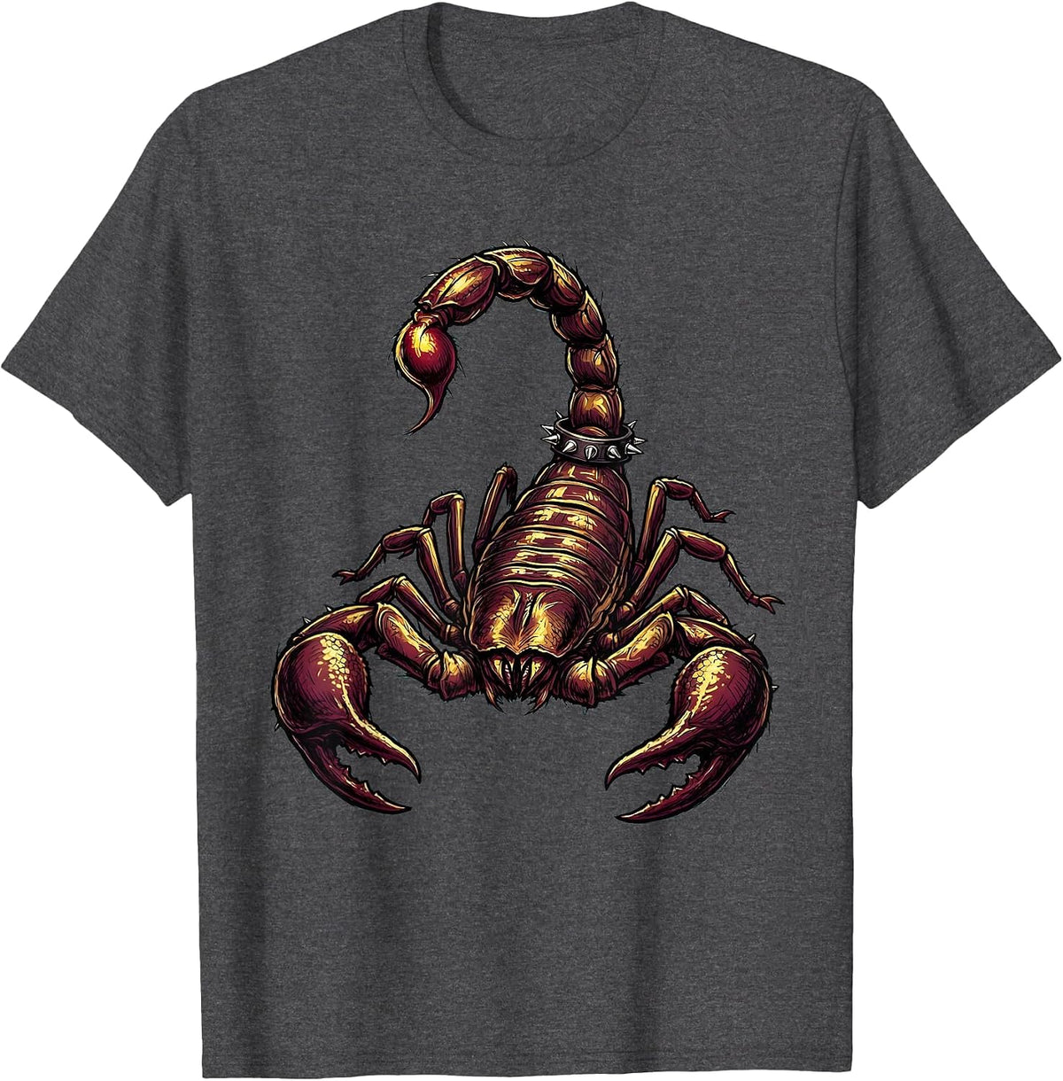 Men's Rock and Roll Scorpion Studded Collar Graphic T-Shirt - Dark Heather Grey