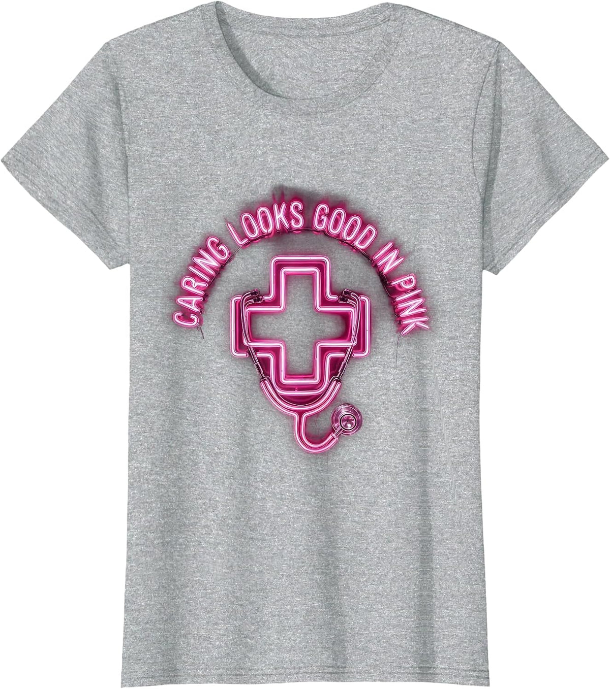 Caring Looks Good In Pink Nurse Design T-Shirt - Heather Grey