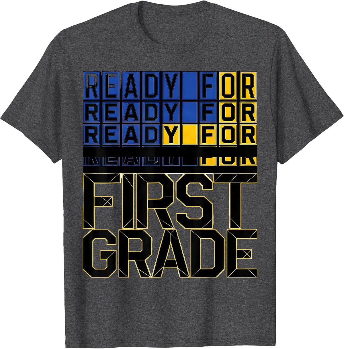 Men's Ready For First Grade Geometric Preppy First Grade Girl Back T-Shirt - Dark Heather Grey