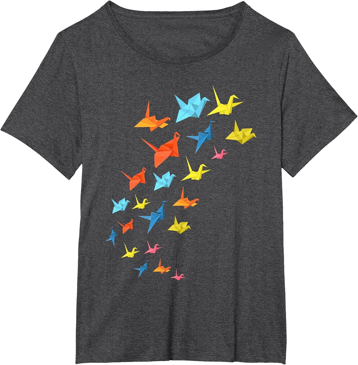 Japanese Folding Art Colourful Paper Crane Origami T-Shirt - Dark Heather Grey