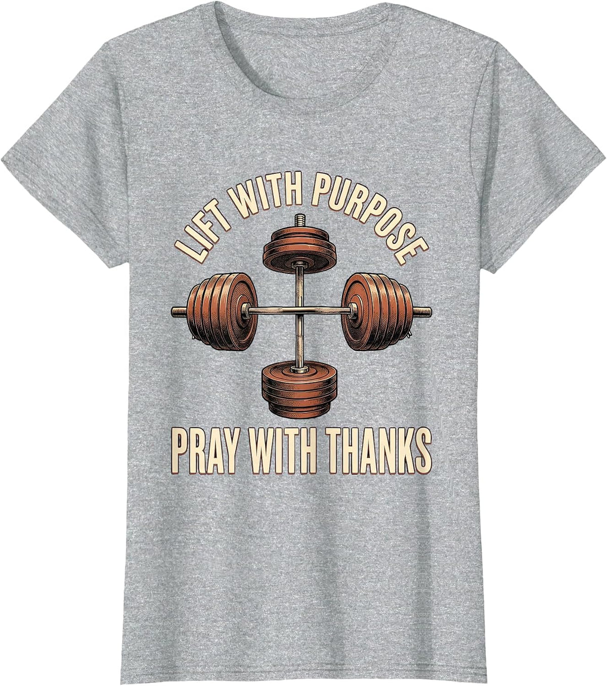 Lift With Purpose Pray With Thanks Vintage Christian Gym T-Shirt - Heather Grey