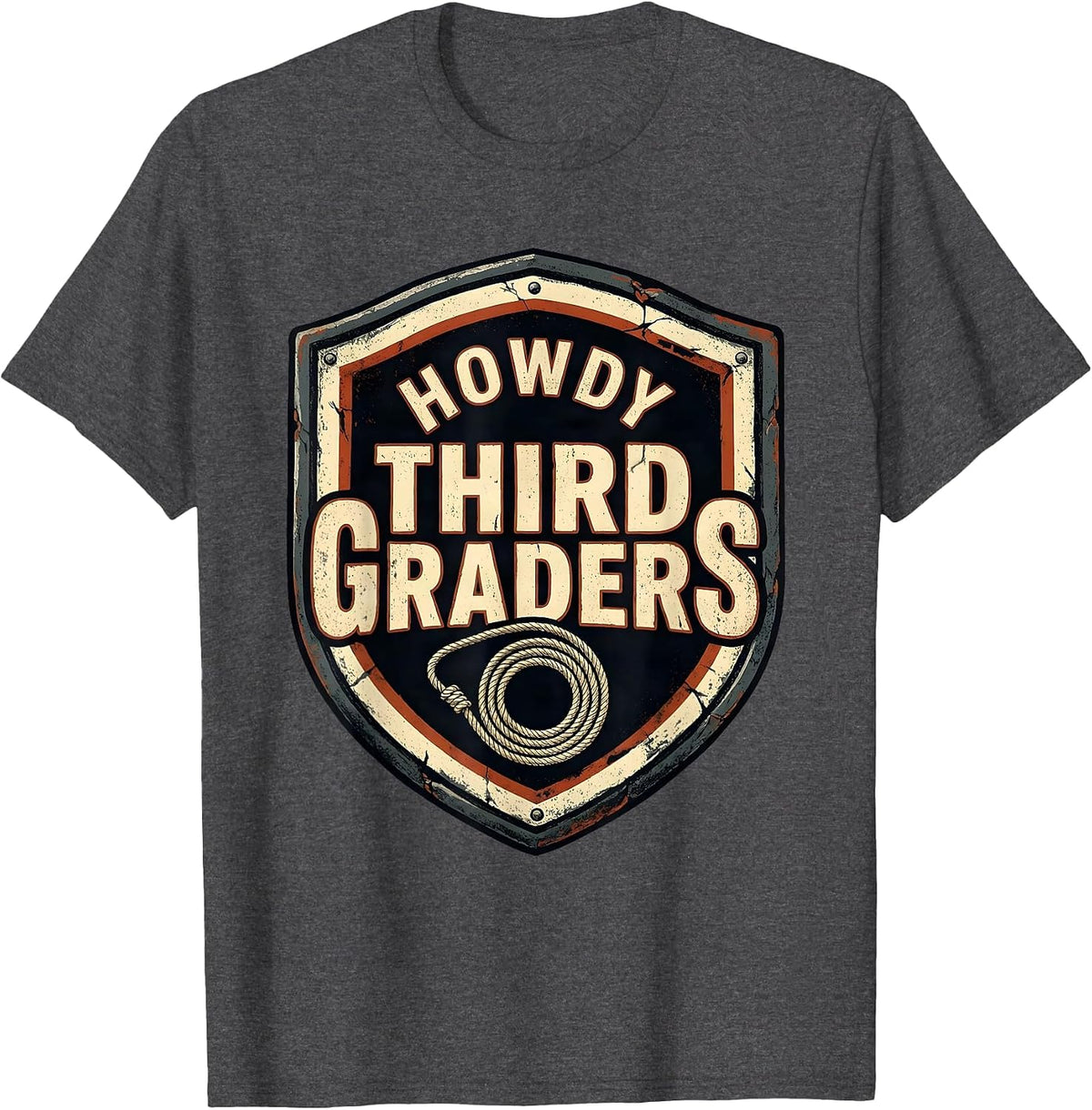 Men's Howdy Third Graders Distressed Western Cowboy Teacher Back T-Shirt - Dark Heather Grey