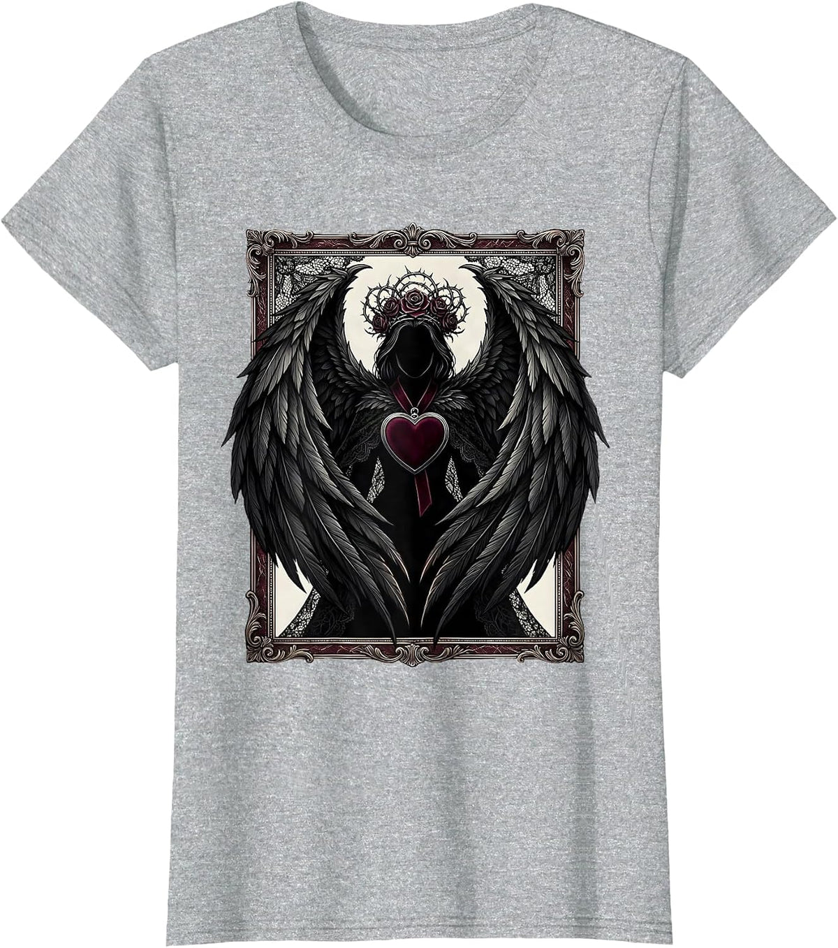 Evil Queen Raven Wing Cape Silhouette Design T-Shirt - Heather Grey