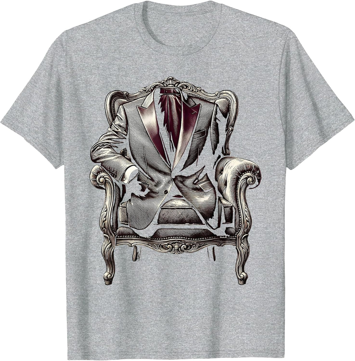 Men's Tuxedo Jacket Draped Over Velvet Chair Graphic T-Shirt - Heather Grey