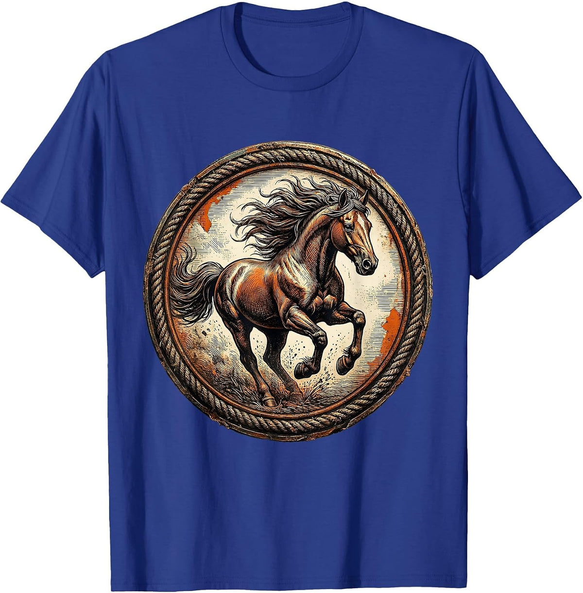 Wild Horse Galloping Freedom Illustration T-Shirt - Royal Blue
