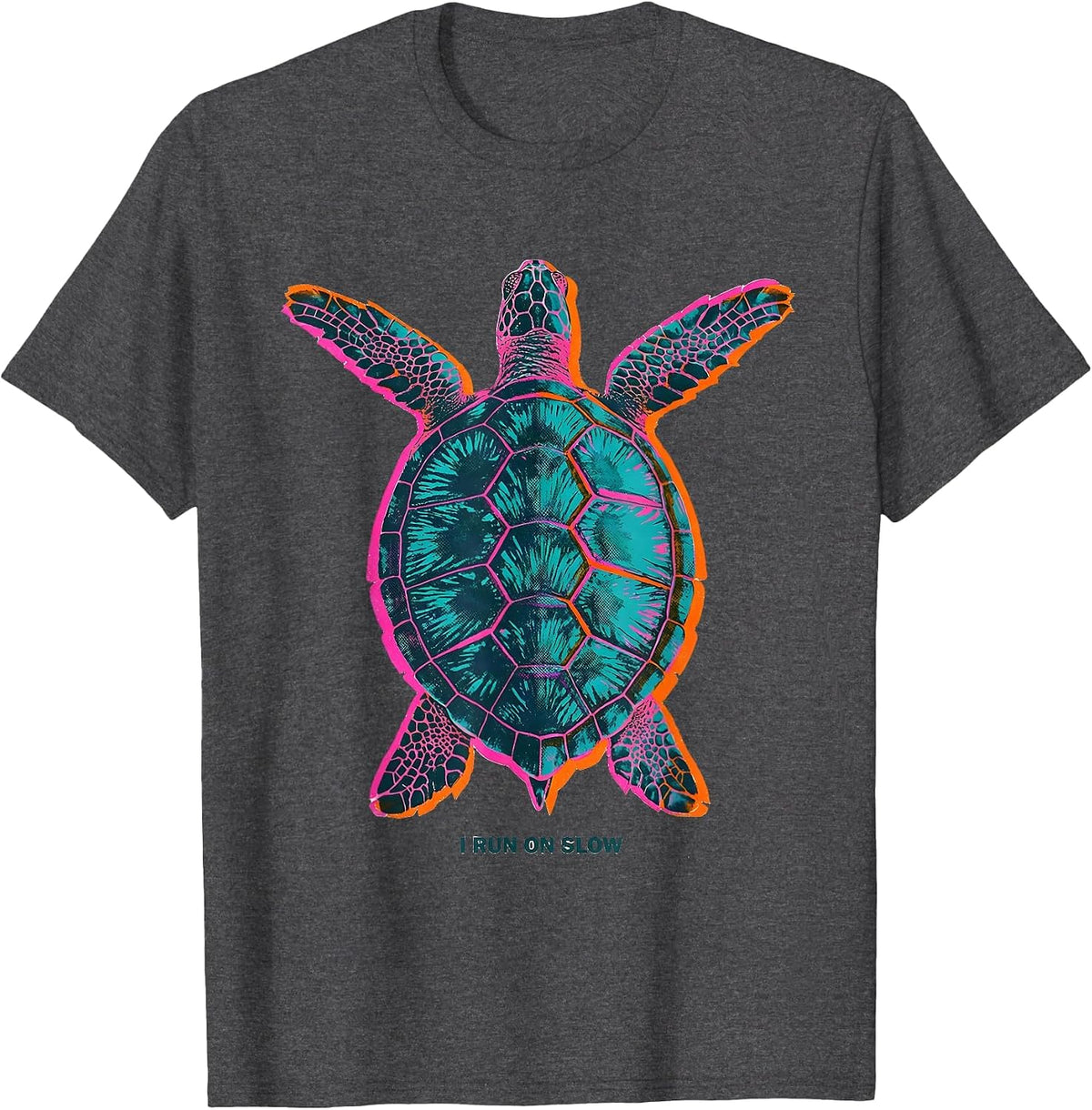 I Run On Slow Risograph Sea Turtle Novelty Humor Turtle T-Shirt - Dark Heather Grey