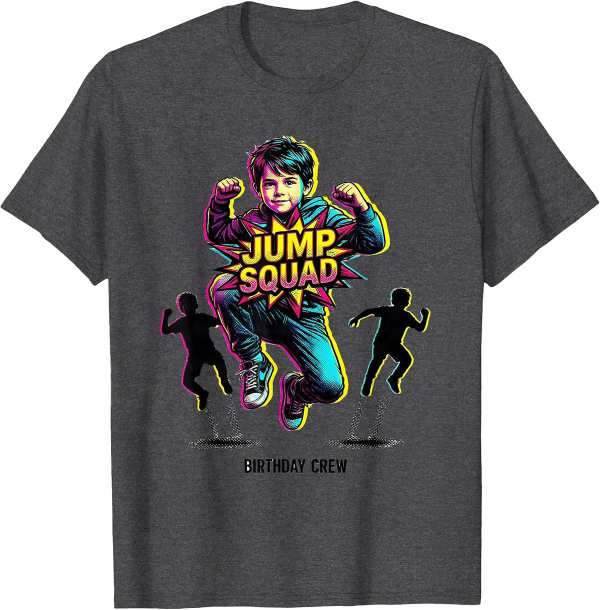 Jump Squad Birthday Crew Pop Art Trampoline Party Kid Gift T-Shirt - Dark Heather Grey