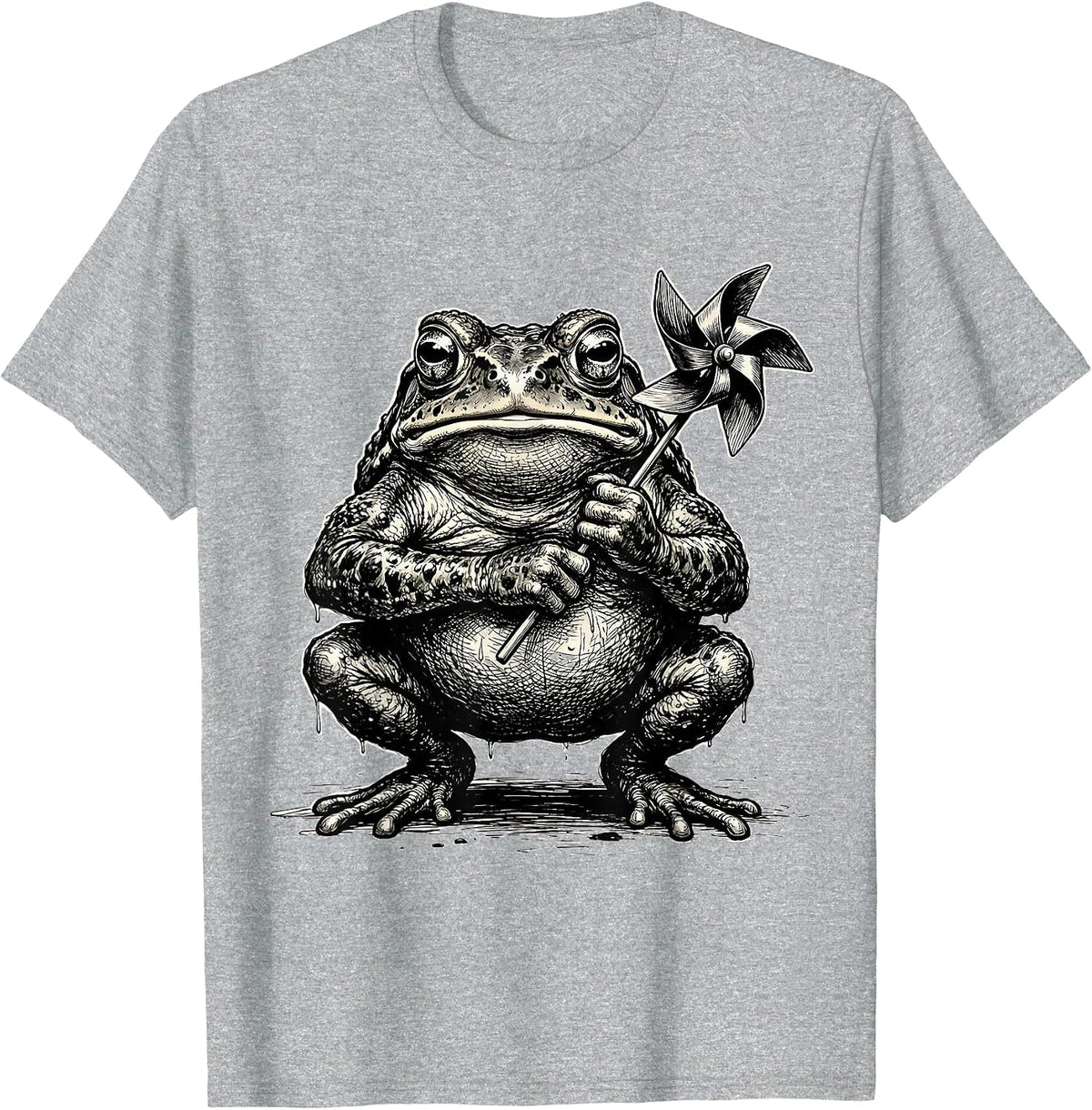 Men's Squat Toad Meme Absurdist Frog Lover Humor T-Shirt - Heather Grey