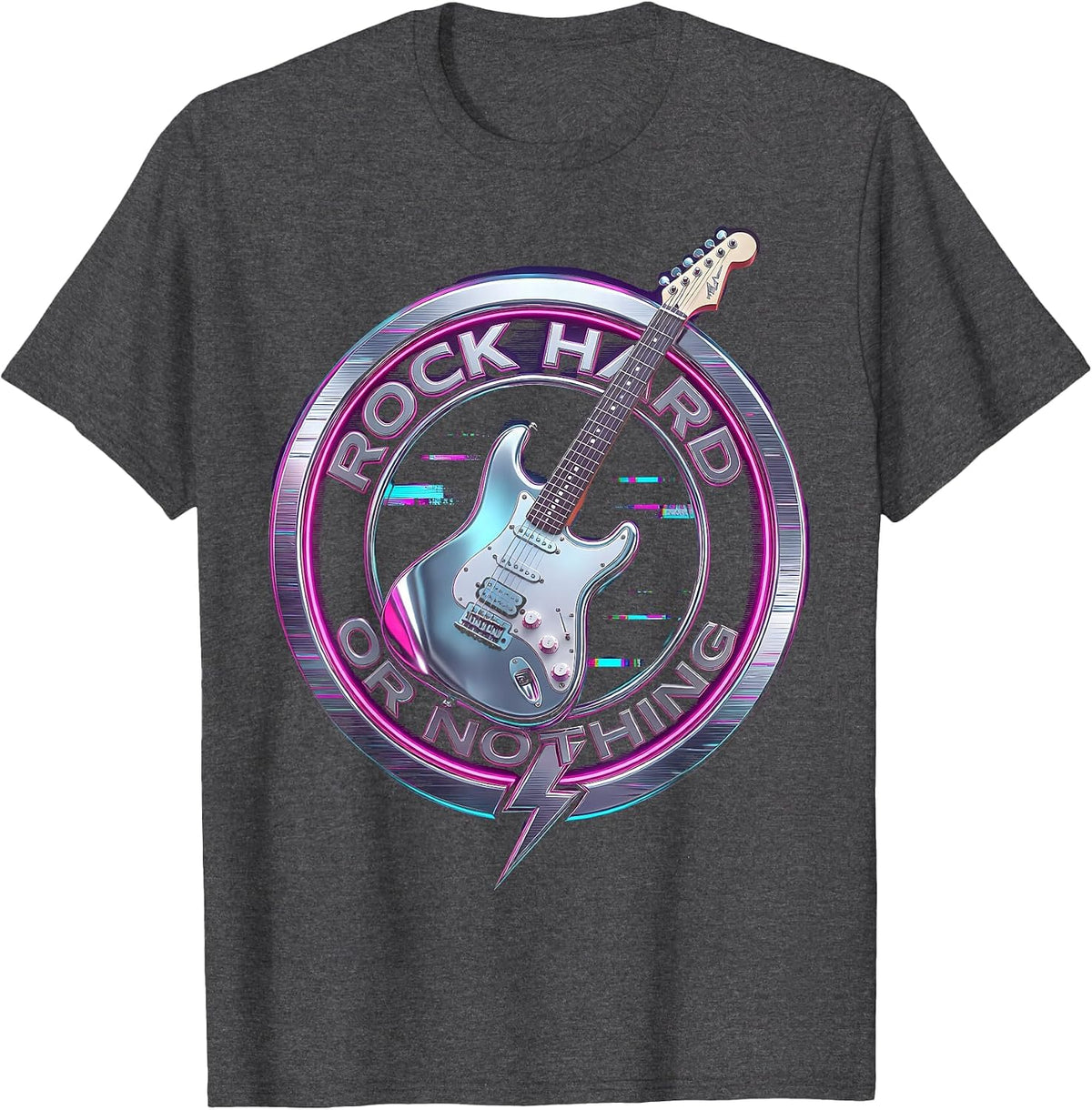 Rock Hard or Nothing Men's Rock Band Design T-Shirt - Dark Heather Grey