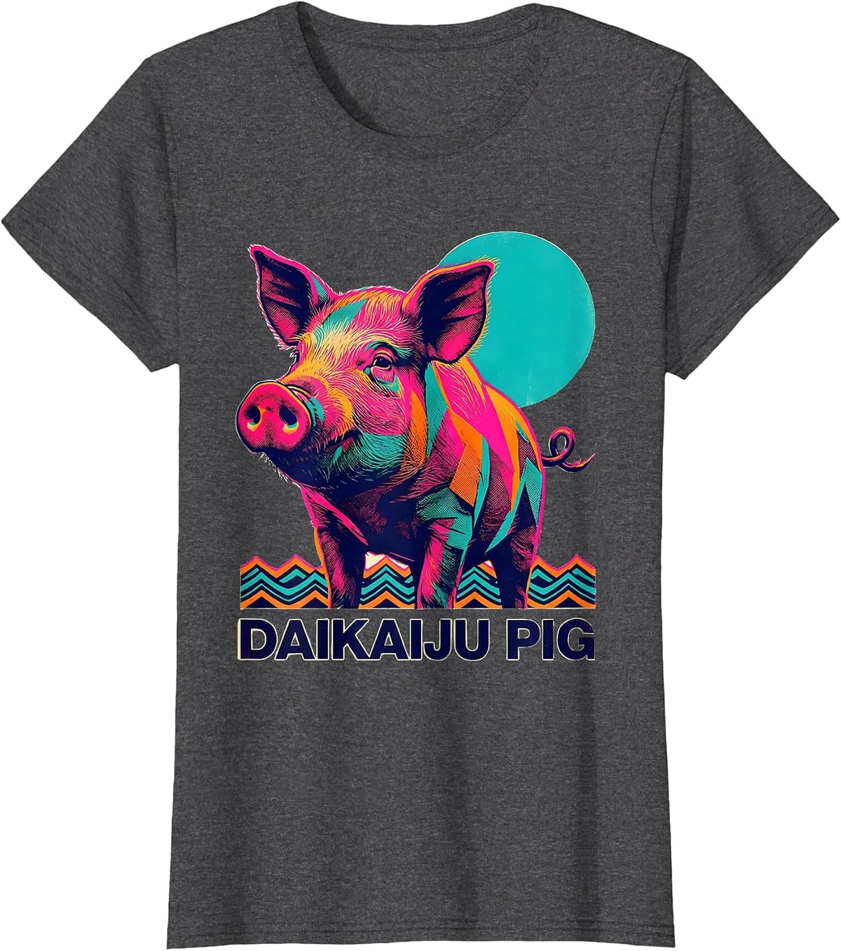 Women's Daikaiju Pig Risograph Animal-Kaiju Funny Gifts For Kids T-Shirt - Dark Heather Grey