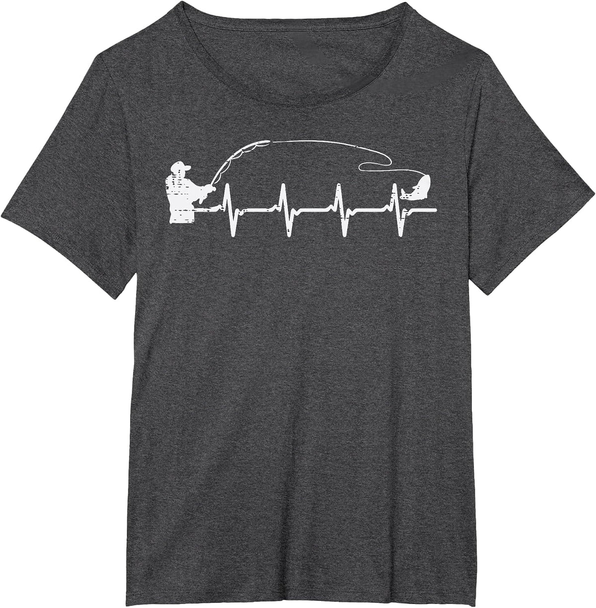 Fisherman Heartbeat Fishing Angler Men Boys Kids Women Youth T-Shirt - Dark Heather Grey