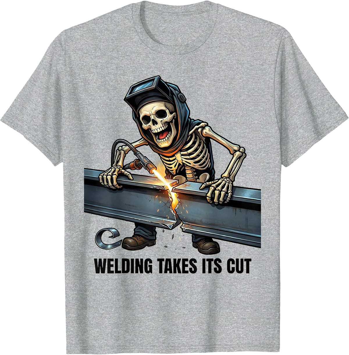 Men's Welding Takes Its Cut Funny Skeleton Welder Tradesman Humor T-Shirt - Heather Grey