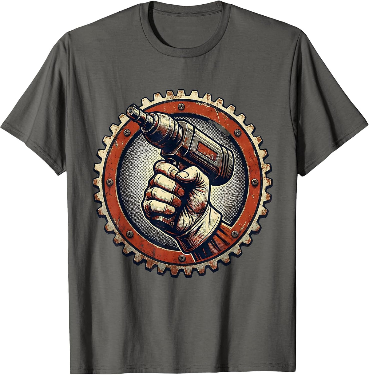 Rosie the Riveter Riveting Gun Illustration T-Shirt - Asphalt Grey