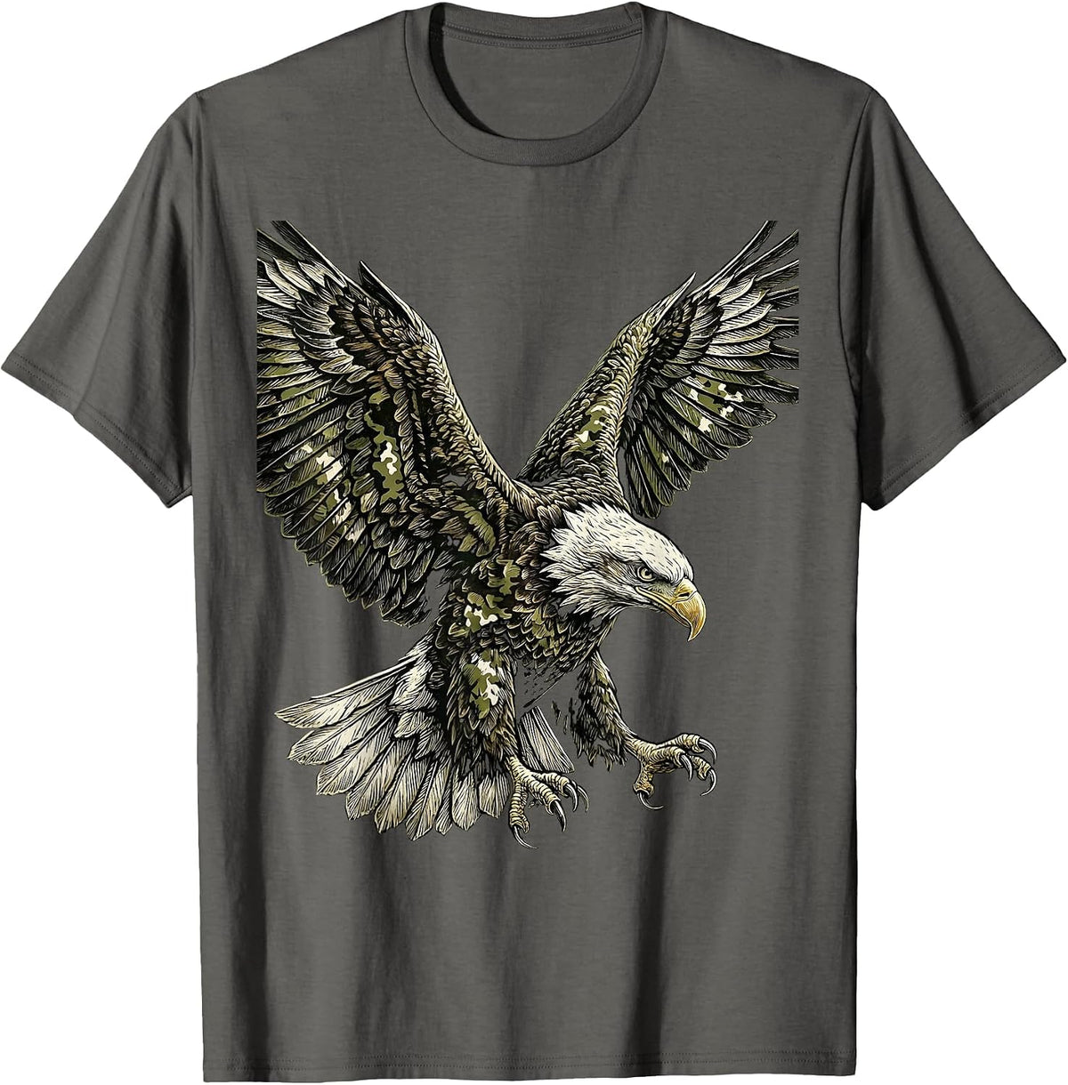 Camo Eagle Wings Spread Patriotic Wildlife T-Shirt - Asphalt Grey