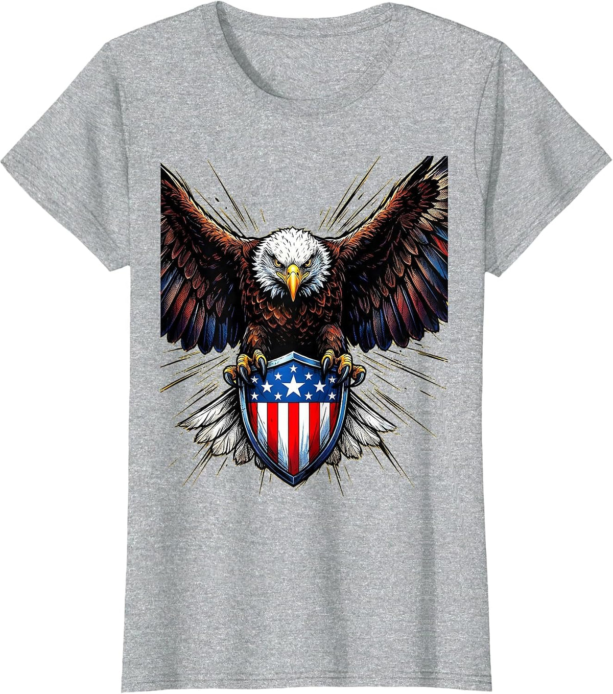 Boys Patriotic Bald Eagle American Flag Shield T-Shirt - Heather Grey