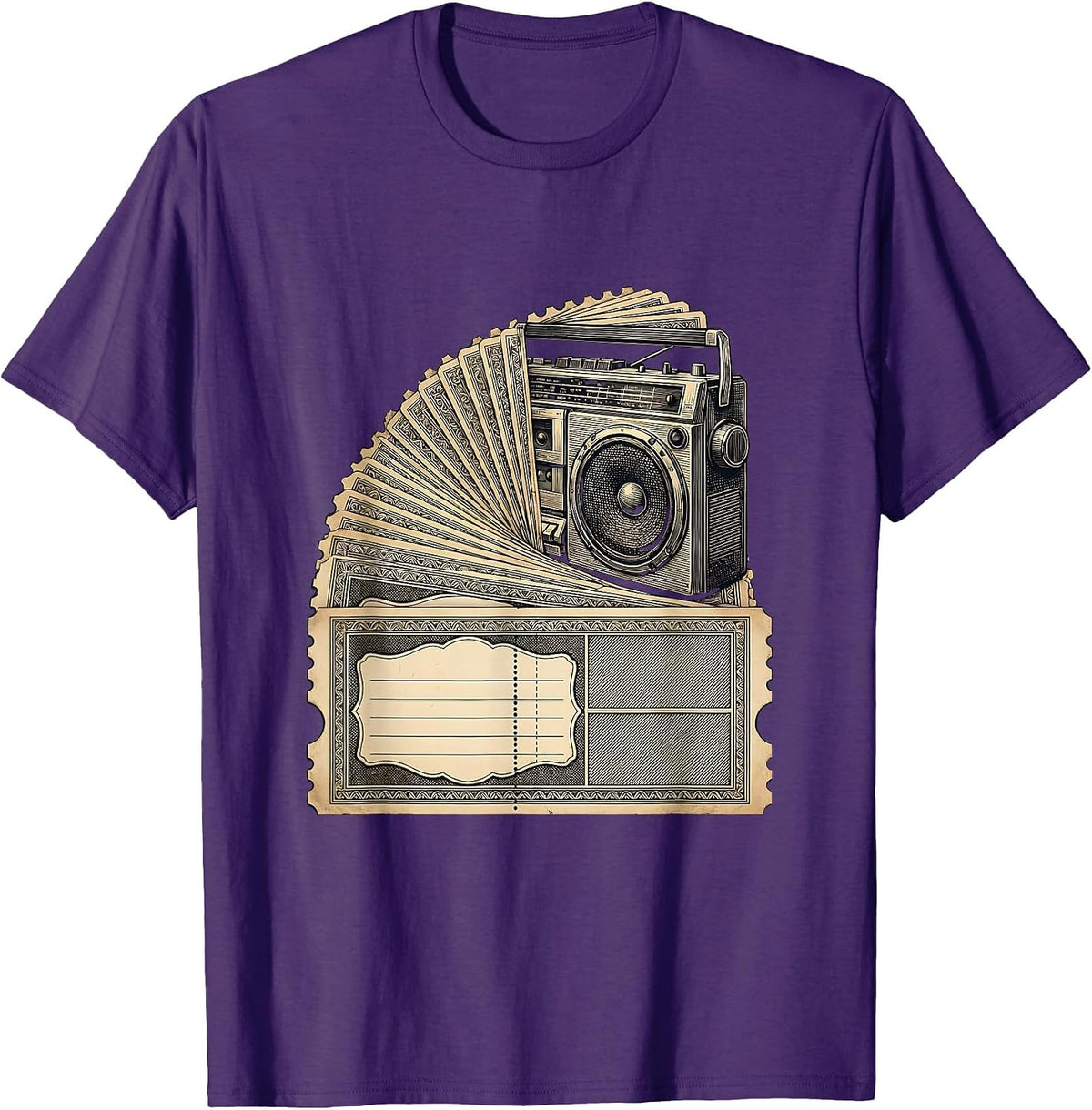 Food Stamp Coupon Parody Vintage Boombox Hip-Hop Humor T-Shirt - Purple