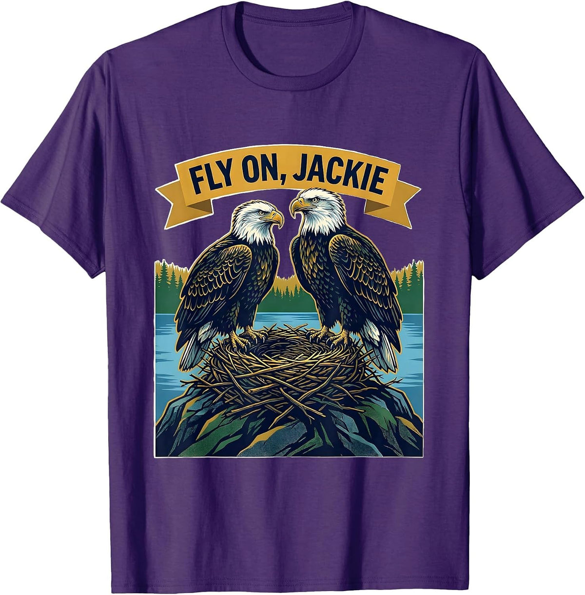 Men's Fly On, Jackie Memorial Tribute Bald Eagle Nature Lover T-Shirt - Purple