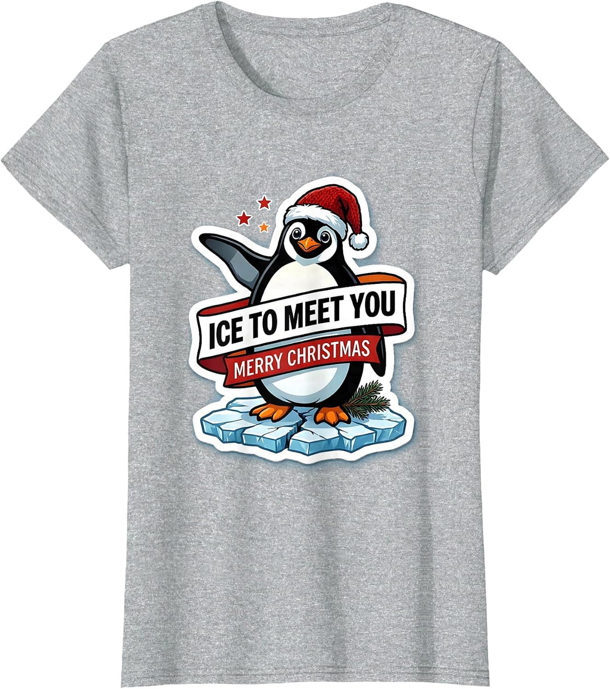 Ice To Meet You Merry Christmas Funny Penguin Lover T-Shirt - Heather Grey