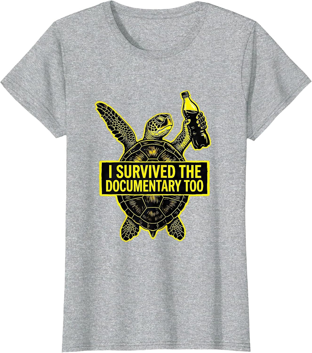 I Survived The Documentary Too Funny Sea Turtle Ocean Animal T-Shirt - Heather Grey