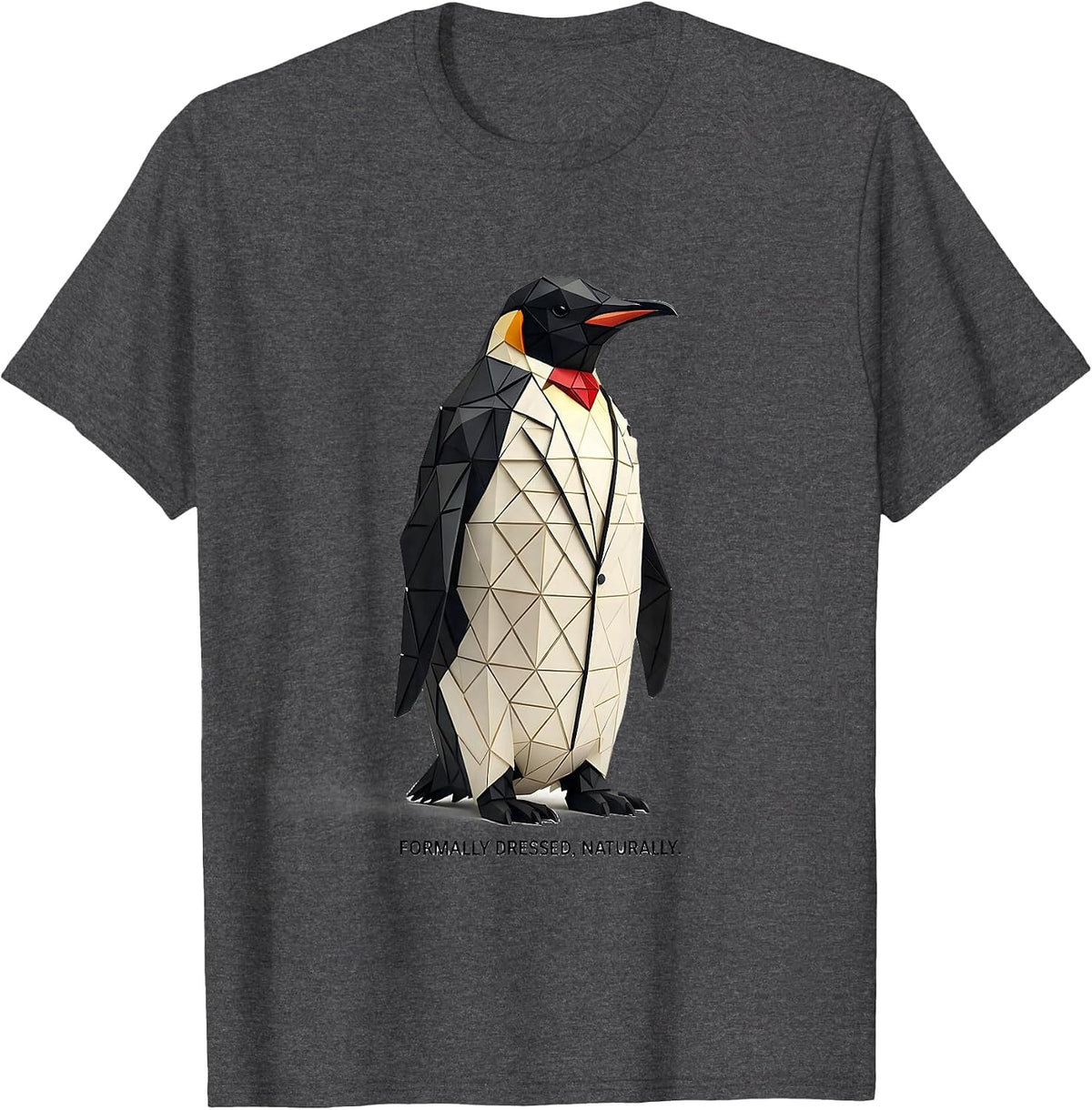 Men's Formally Dressed Naturally Geometric Penguin Lover Christmas T-Shirt - Dark Heather Grey