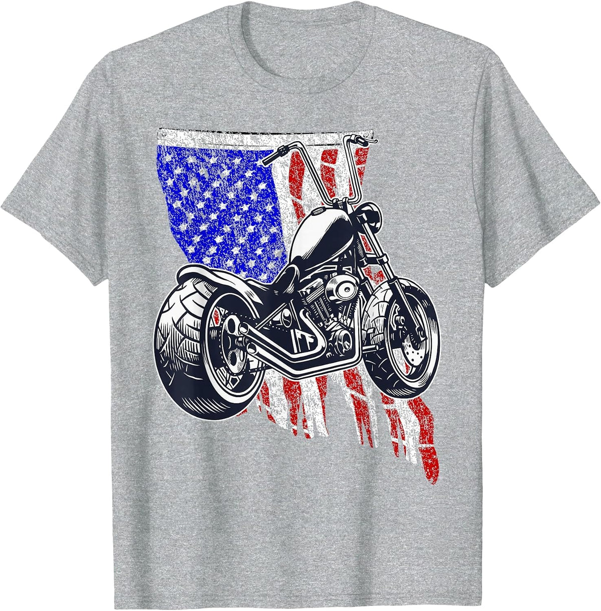 Bobber Motorcycle July 4 Veteran Memorial Day American Flag T-Shirt - Heather Grey