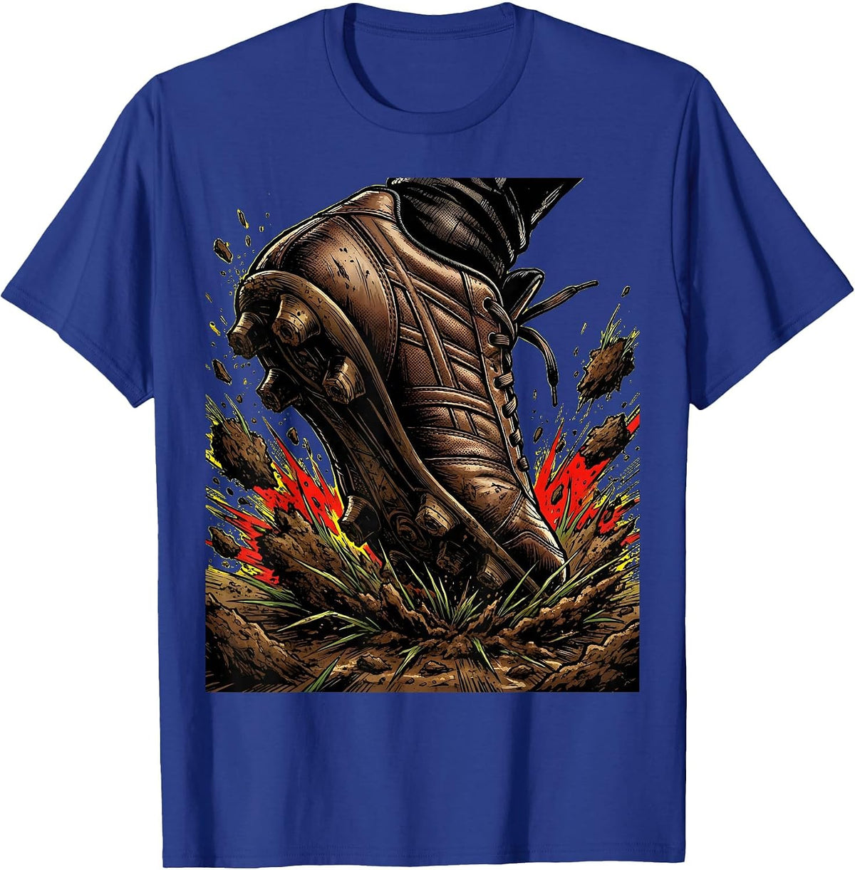 Rugby Muddy Boots Stomping Grass Illustration T-Shirt - Royal Blue