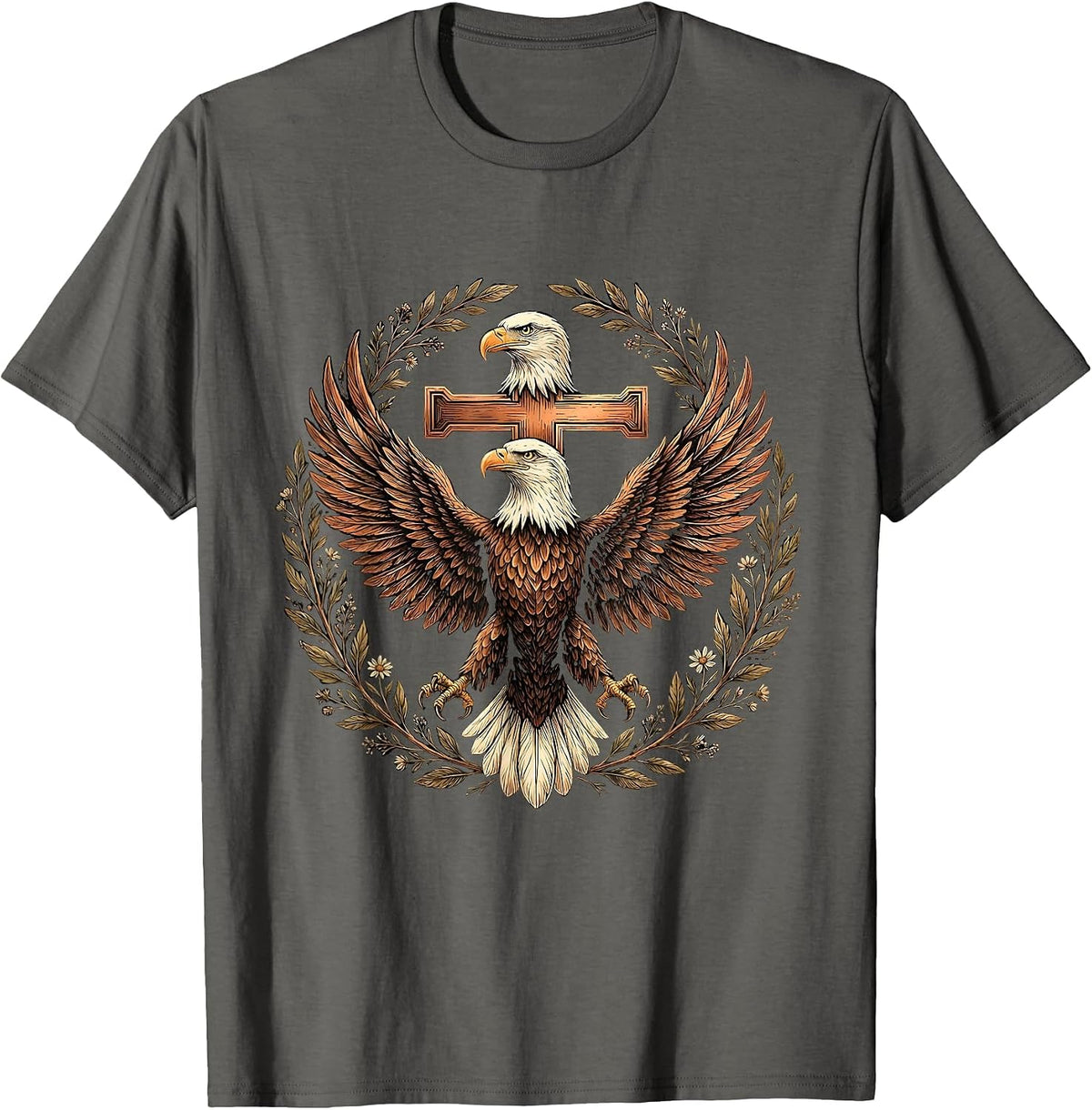 Bald Eagle Cross Faith and Country Graphic T-Shirt - Asphalt Grey